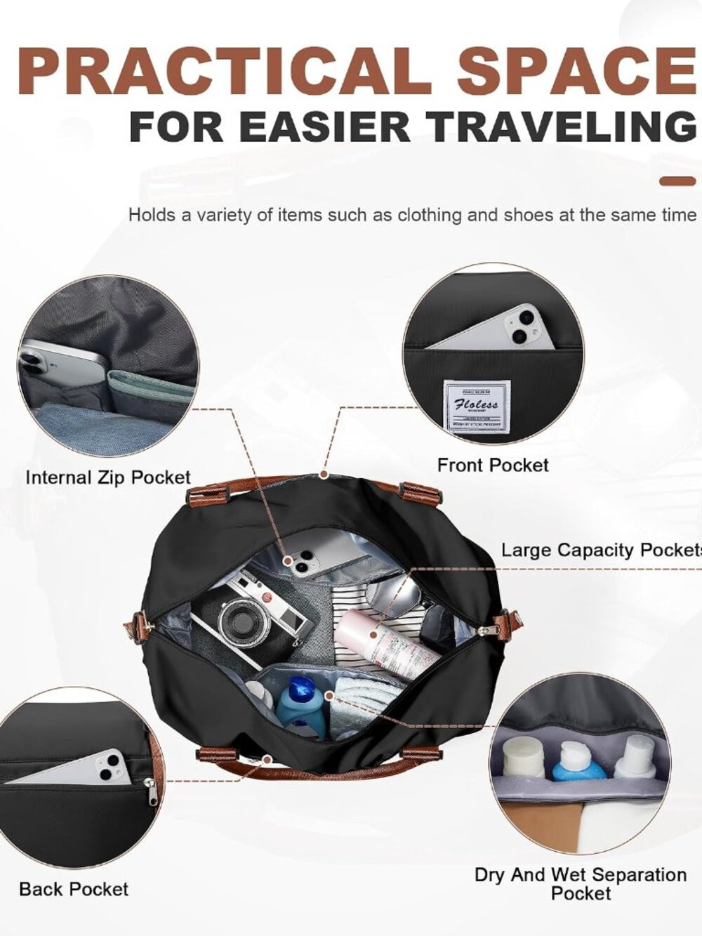 Spirit Travel Duffel - 18x14x8 Inches Weekender Overnight Bag with Shoes Compart - Picture 3 of 6